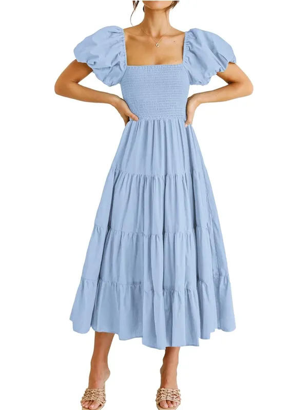 PrettyGarden Summer Puff Sleeve Midi Dress - Image 3