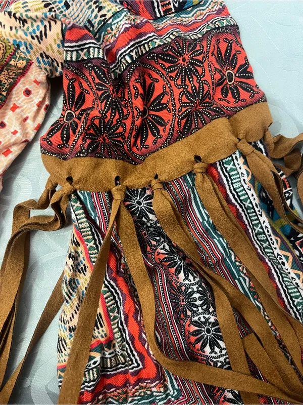 Uncle Frank by Anthropologie Geometric Embroidered dress with Red&Teal Accentst - Image 11