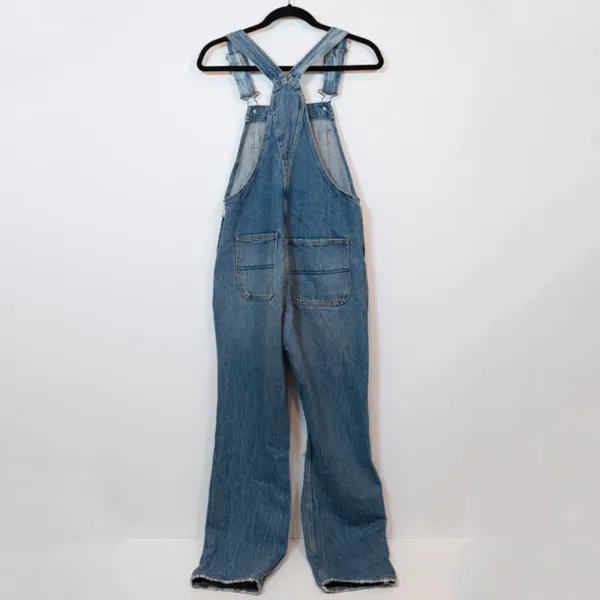 Abercrombie & Fitch Cotton Distressed Straight Leg Jean Denim Overalls Blue XS - Image 4
