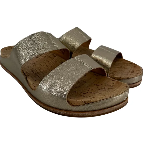 Kork Ease Tutsi Dual Band Slides Sandals Cork Italian Leather Metallic Gold 9 - Image 2