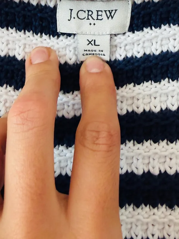 J. Crew Navy and White Striped V-Neck Button Cardigan - Image 4