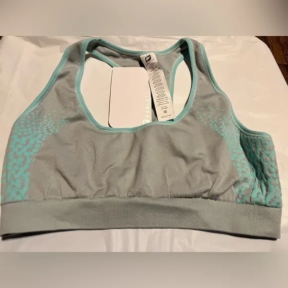 Fabletics Renee Seamless Bra‎ Grey/Green Polka Dot Size Medium Moisture Wicking - Image 3