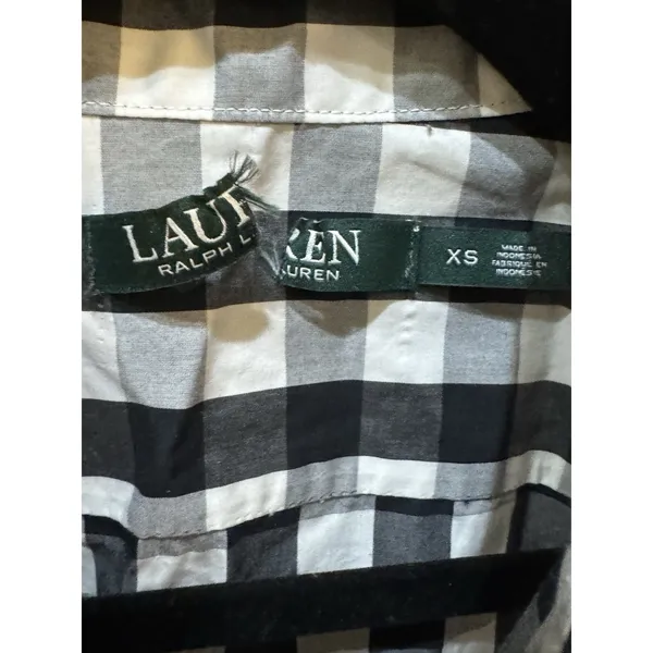 Lauren Ralph Lauren Women's Black and White Gingham Button-Down Shirt Size XS - Image 4