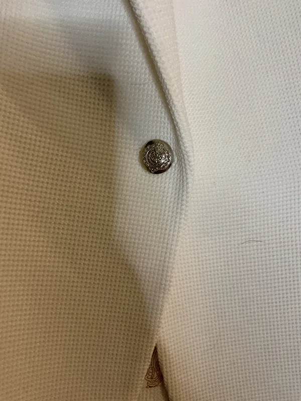 Zara Woman White Textured Piqué Blazer Paisley Lining Silver Crest Button Size XL - Image 2