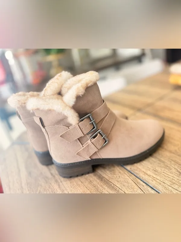 Universal Thread tan faux-suede double-buckle moto ankle boots feature a plush - Image 4