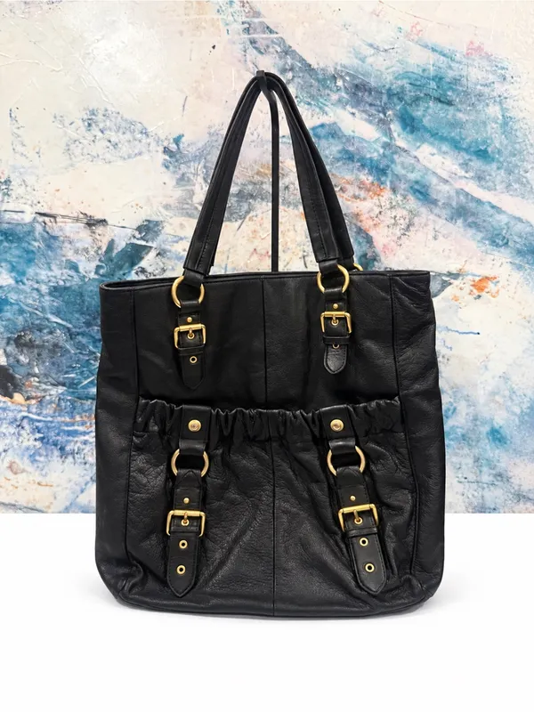 Vince Camuto Large Soft Leather Black Tote Bag Buckle Purse GREAT For Laptop - Image 2