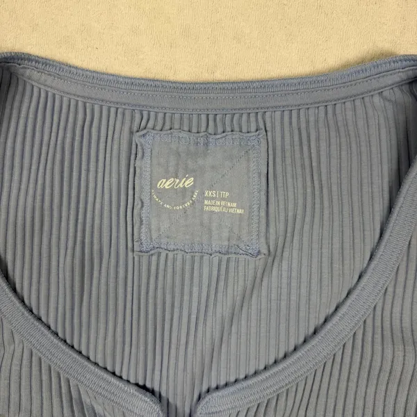 Aerie Essential Henley Layering T-Shirt XXS Blue Ribbed Long Sleeve Fitted Top - Image 3