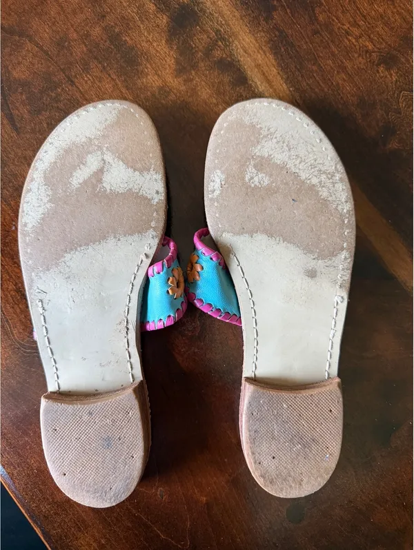 Jack Rogers Women's Leather Sandals with Turquoise and Pink Floral Detail - Image 5