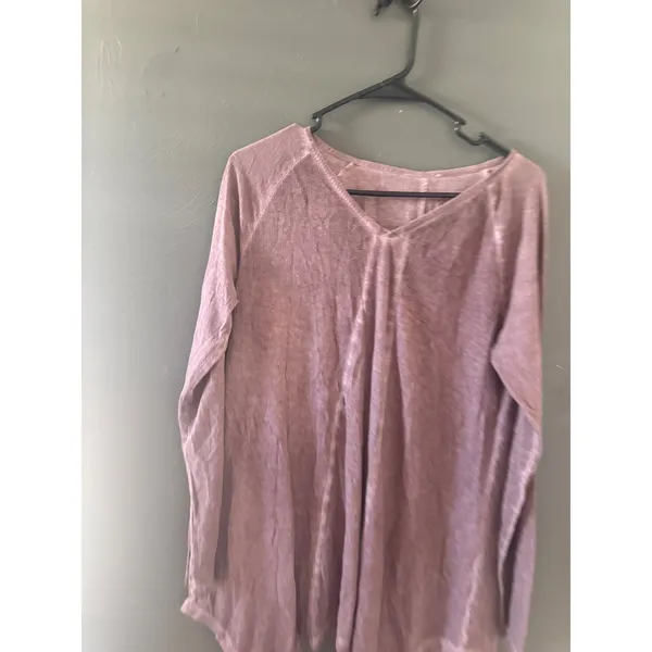 Free People Boho Mauve Waffle Knit Thermal V-Neck Handkerchief‎ Hem Tunic Top S - Image 3