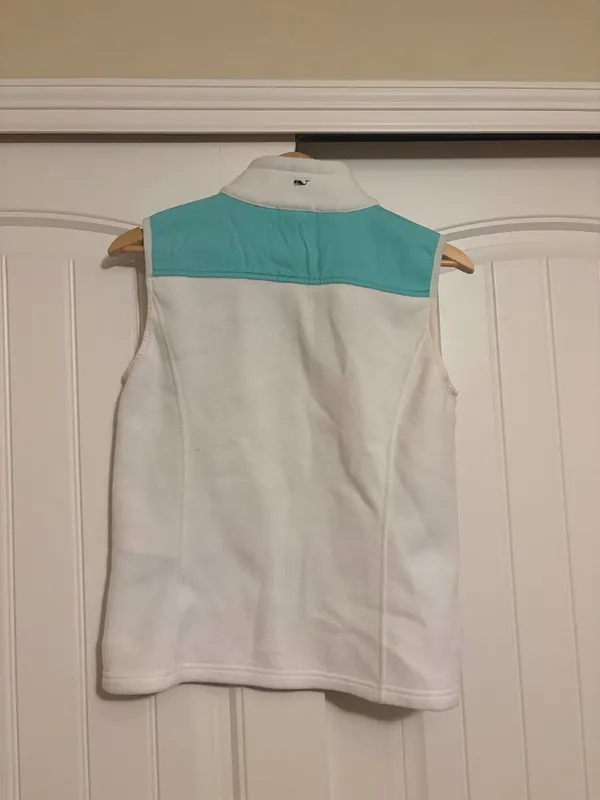 Vineyard Vines Fleece Vest Women Small White and Mint Green Full Zip Pockets - Image 2