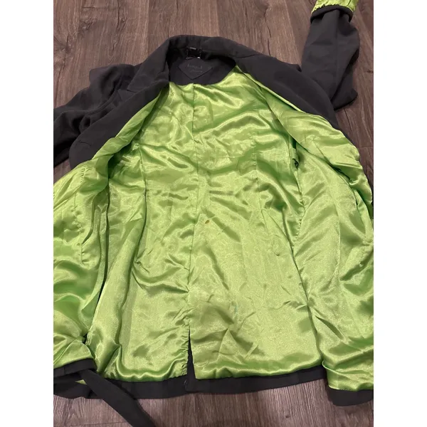 Indigo Saints Women's Gray Belted‎ Fleece Coat L lime Green satin like lining - Image 8