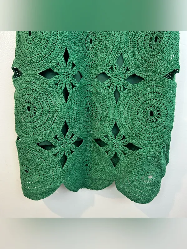FORE Emerald Green Knit Crochet Sleevless Scallop Cotton Mini Dress Size Large - Image 7
