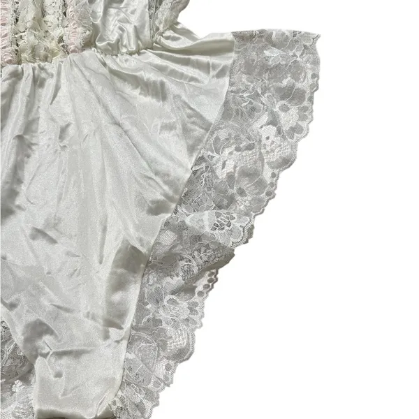 Vintage Tosca Teddy Lingerie White Nylon Pink Ruffle Lace Coquette Sexy Feminine - Image 4