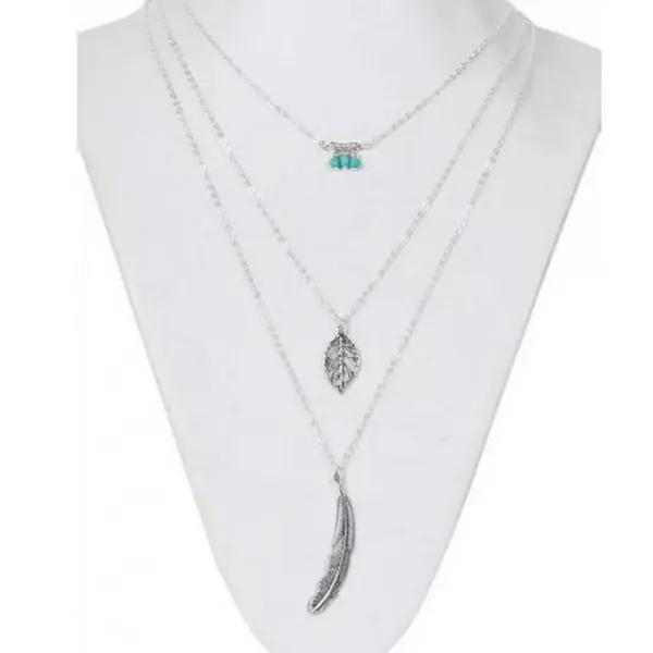 NEW Boho‎ Silver Multilayer Turquoise Leaf Necklace - Image 2