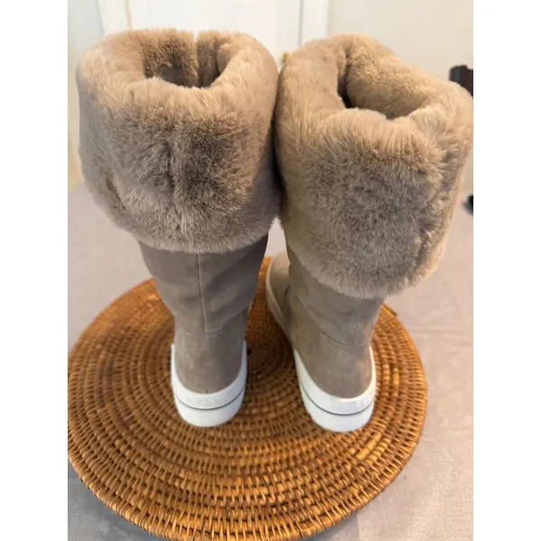 J/Slides NYC Taupe Suede Faux Fur Trim Platform Boots Womens‎ 7 - Image 3