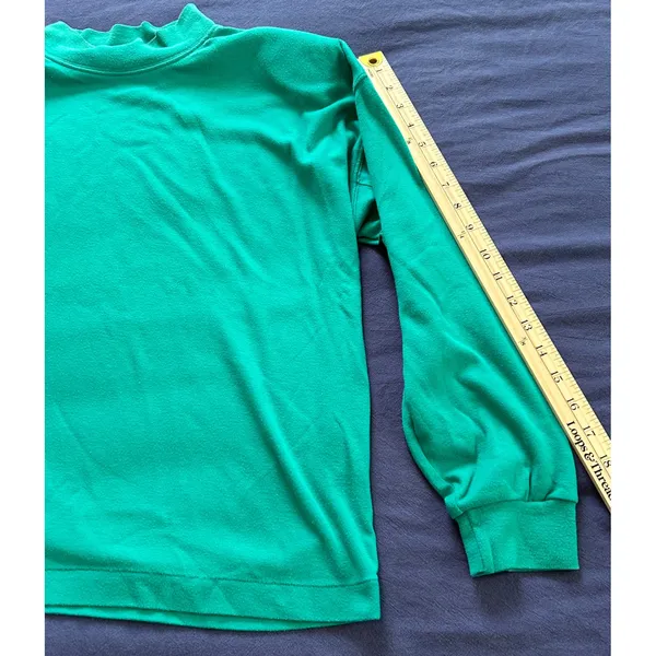 Vintage Paris Sport Club Teal Green Mock Neck Shoulder Pad Top Medium - Image 3
