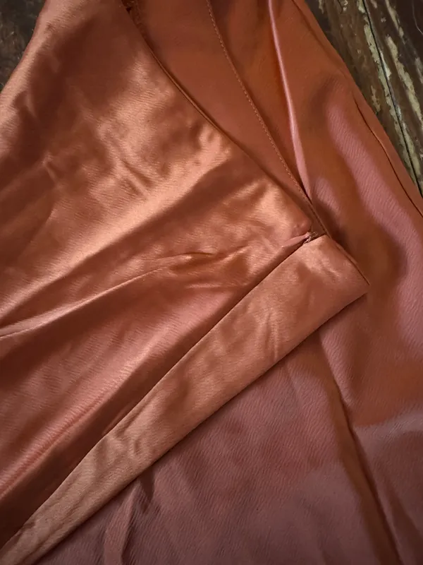 Satin Midi Skirt Brown Size XS - Image 4