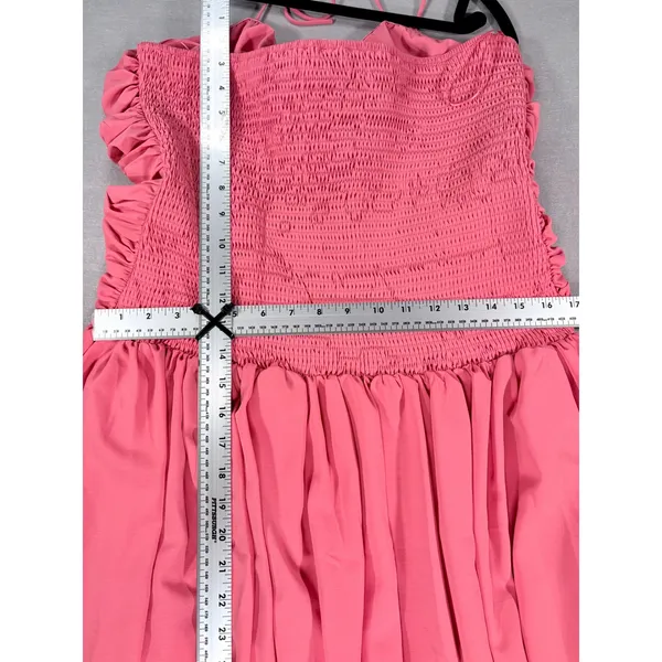 Lucy Paris Pink Ruched Bubble Hem Mini Dress Halter Detachable Flower XL - Image 8