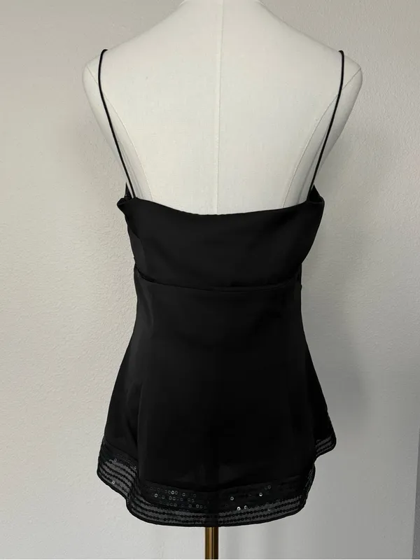 Loft Y2K babydoll Cami Top Bow Sequin Hem Dark Coquette US 6 - Image 4