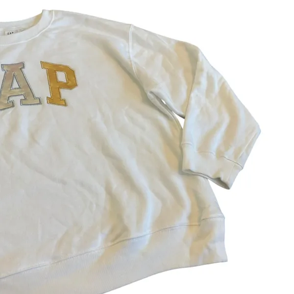 Gap Oversized Pullover Sweatshirt Sweater White Gold Silver Logo Stretch Size XL - Image 6