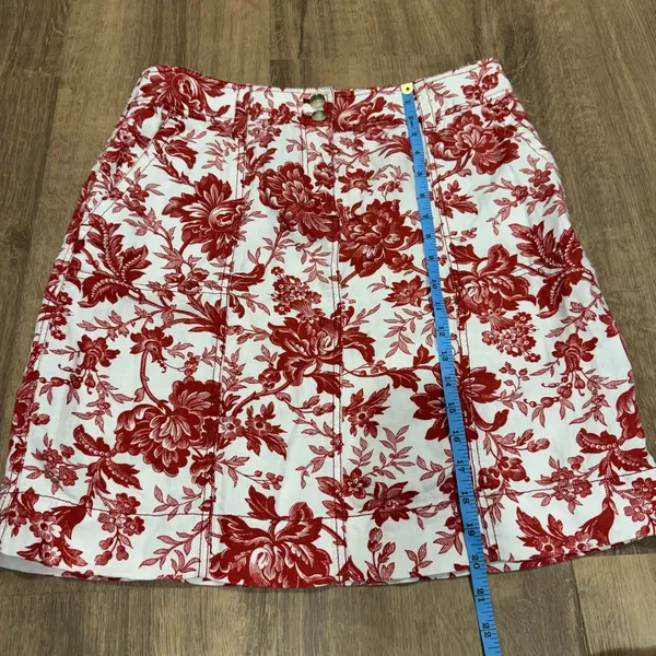Ann Taylor Womens Red White Floral 100% Linen Mini Pencil Skirt Size 10 Pockets - Image 7