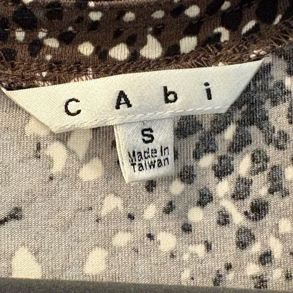 CAbi Brown White Dotted Long Sleeve Knit Belted Midi Dress Size Small - Image 3
