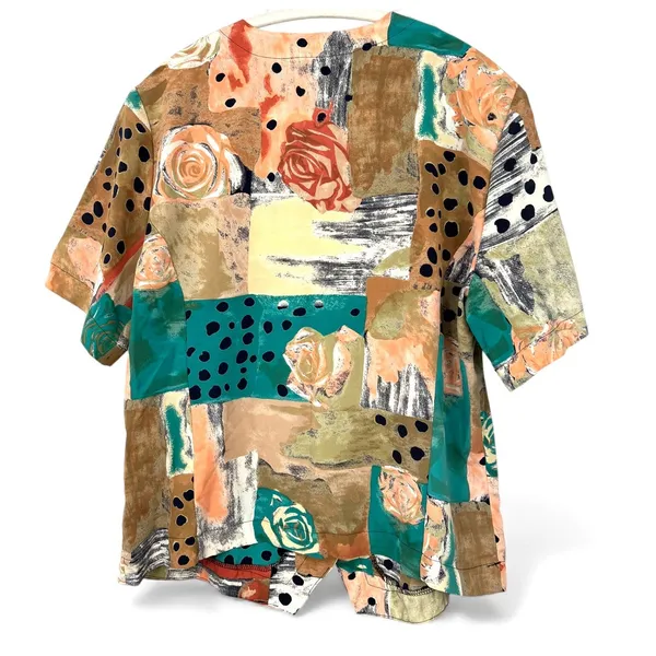 vintage 1990s | L | Blouse Top Shirt with a rose and dots patchwork print women - Image 4