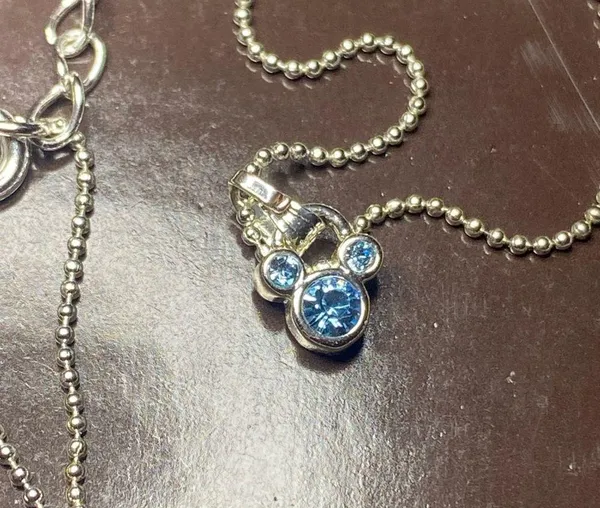 Disney 18” Adjustable Silver Chain Necklace Mickey Head Icon Blue Stone .25” - Image 2