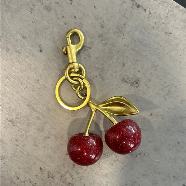 Cherry Bag Charm Red Sparkly Resin‎ Gold Hardware - Image 2