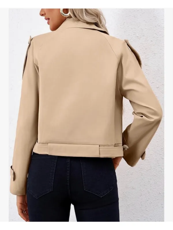NEW Lapel Double Breasted Cropped Belted Trench Coat Jacket M Size M - Image 2