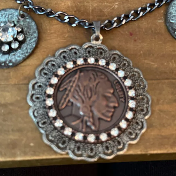 Long mixed metal coin medallion charm necklace - Image 3