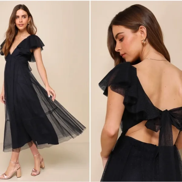 LULU's Prom Wedding Boho Swiss Dot Tulle Chic Midi Dress NWT - Image 2