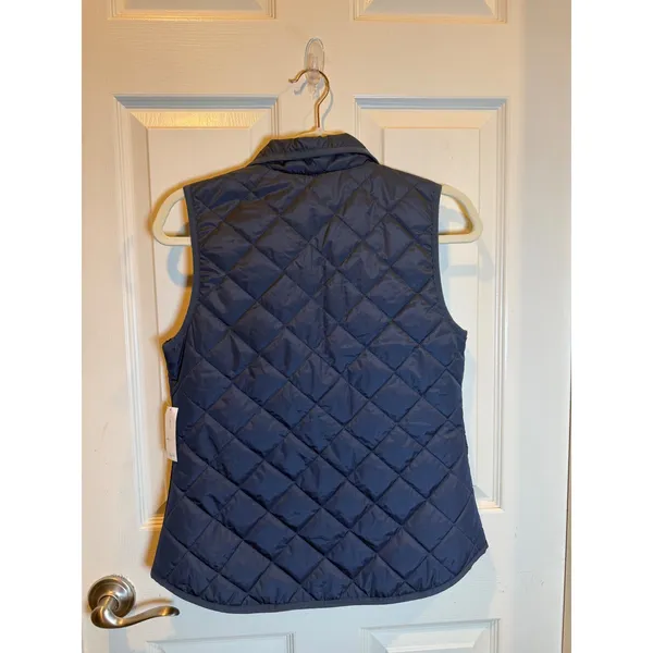Old Navy Womens Navy Blue Quilted Puffer Vest Gold Zip Size XS NEW - Image 2