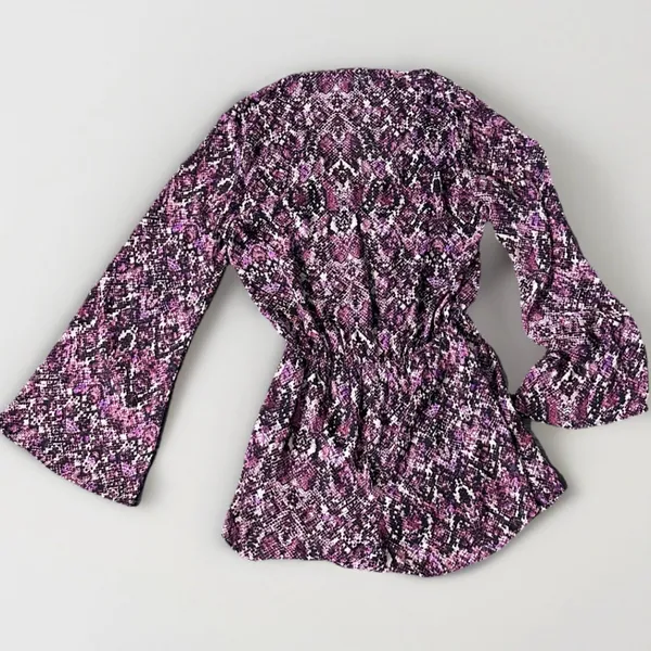 Show Me Your Mumu Womens Romper Red/Pink Snake‎ Print Boho Long bell Sleeve M - Image 4