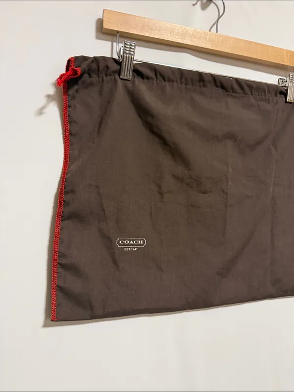 Coach Large Brown Drawstring Handbag Dust Bag Cover Red Trim‎ - Image 3