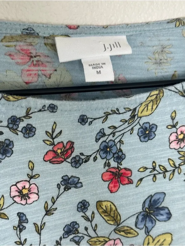 J Jill 100% Cotton Blue Floral 3/4 Sleeve Tunic Round Neck Lagenlook Classic - Image 9