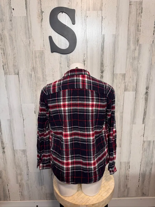 Natural Reflections Plaid Flannel Button Down Shirt Womens Small Navy Red Cotton - Image 6