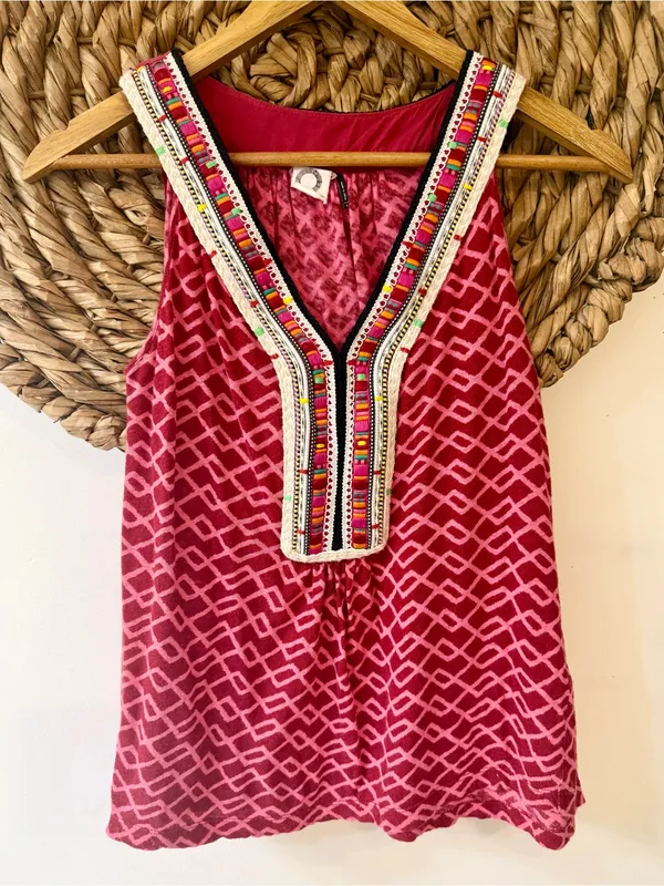 Anthropologie Akemi + Kin Vela Embroidered Linen Blend Tank Top Size Small - Image 3