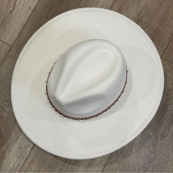 NWT Pearl Band Fedora Hat Boho One Size Boutique - Image 3
