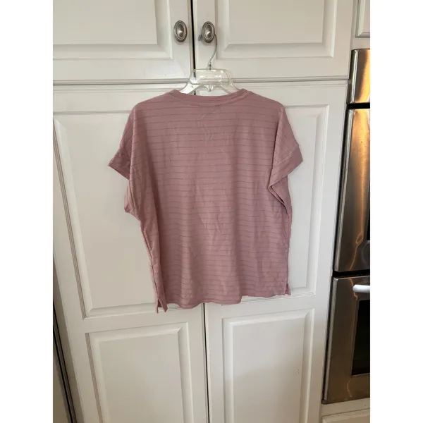 Ellen Tracy Womens XXL Pink Metallic Stripe Short Sleeve Knit Top‎ Shimmer Tee - Image 4