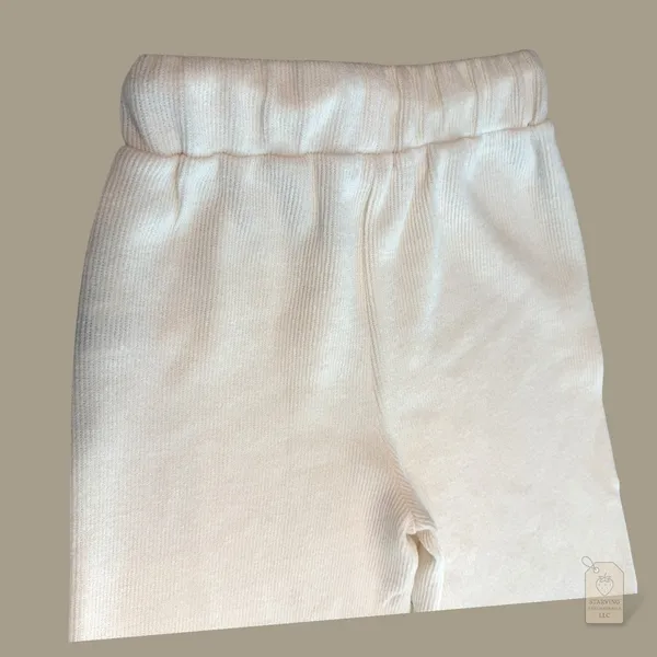 Cream Ribbed Wide-Leg Lounge Pants XS | High-Rise Drawstring Waist - Image 5