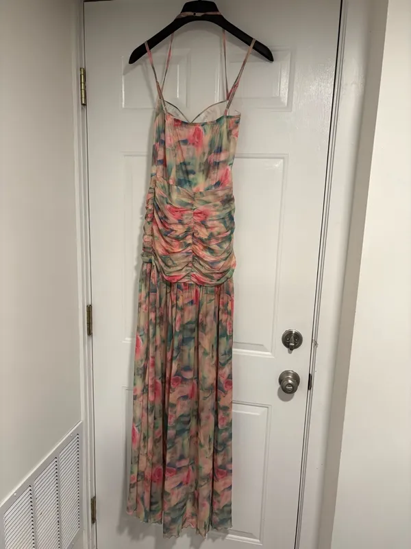 Commense Pink Floral Maxi Dress with Green Accents - Image 8