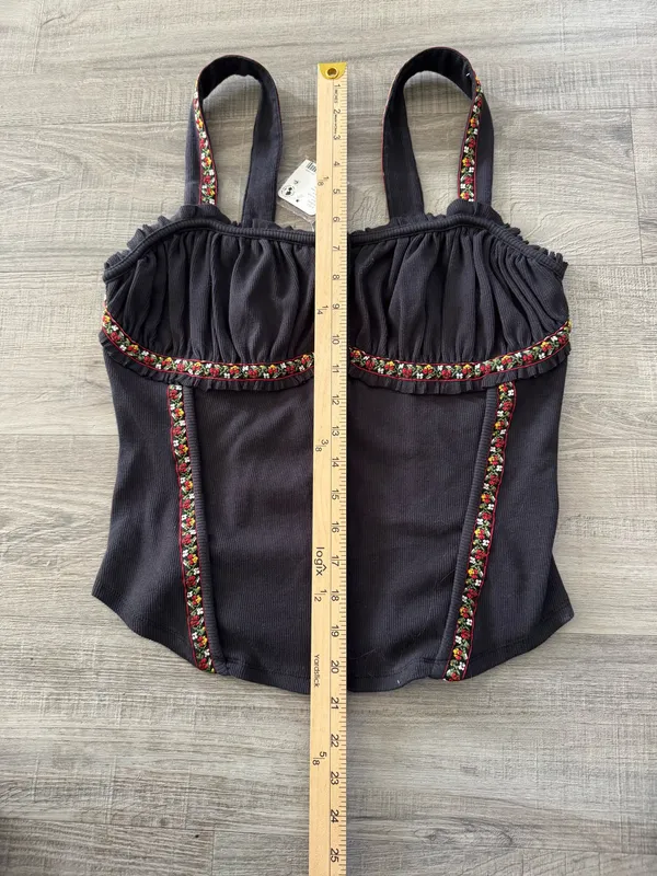Free People Wilder Knit Top Size M NWT Boho Whimsigoth Black Embroidered Trim - Image 7