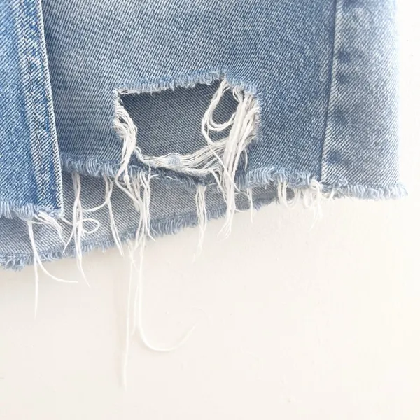ZARA DENIM ASYMMETRICAL LIGHT BLUE WASH MINI SKORT Distressed XS WAIST - Image 3