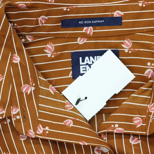 NWT Lands' End Sleeve Pattern Dress Shirt 484700 4 Tall Floral Stripe Brown - Image 3