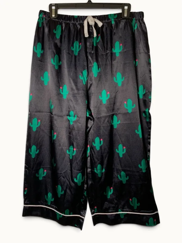 Women’s XL Cactus Pajama Set 2 Piece Satin Short Sleeve Wide Leg Capri PJs - Image 11