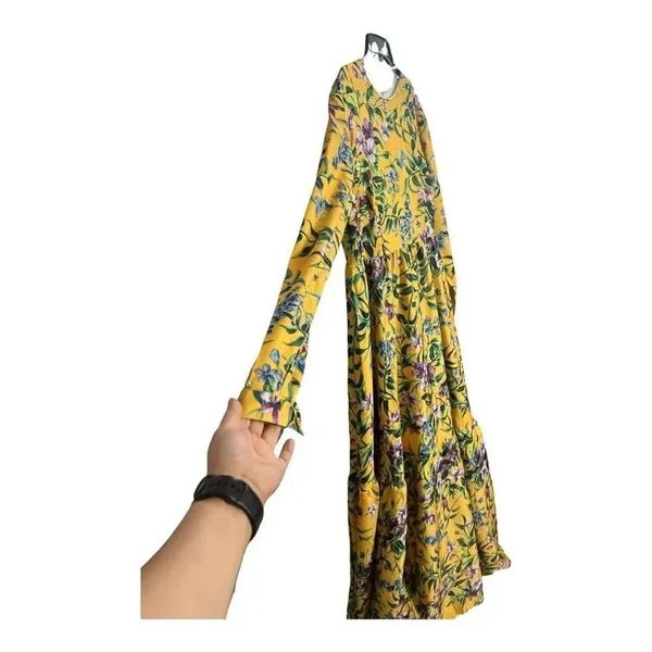 Annah Hariri Yellow Floral Maxi Dress Plus Size 16 Long Sleeve Plaid Sundress - Image 10
