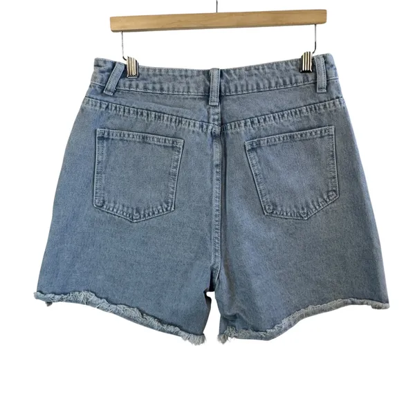 Distressed High Rise Denim Shorts M Raw Hem Light Wash Jean Cutoff Casual Boho‎ - Image 2