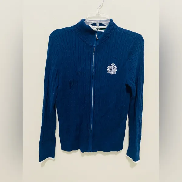 Ralph Lauren Navy and White Knit Top - Image 2