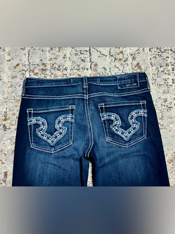 Big Star Remi low rise flare jeans embellished back pockets size 30 y2k - Image 8